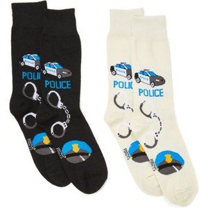 Police Cars Officers Law Enforcement Handcuffs Justice 2 Pairs Foozys Mens Socks